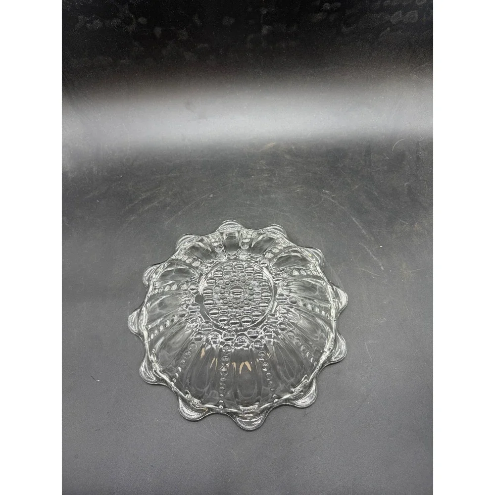 Vintage Clear Pressed Glass Hobnail Ribbed Scalloped Ruffle Rim Candy‎ Dish Bowl